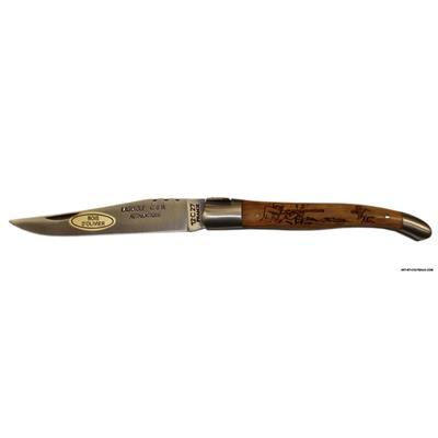 Laguiole Knife with hunter carved. Olivewood handle.