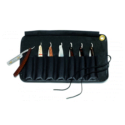 Leather holster for 7 razors - black
