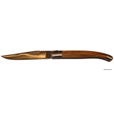 Laguiole knife - Olivewood handle - Brushed stainless steel blade and bolsters