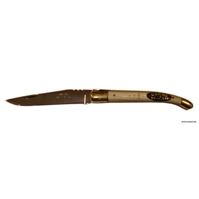 Laguiole Knife - Real blond horn handle - Stainless Steel blade - Brass bolster