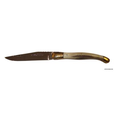 Marianne Laguiole Knife - Real horn handle - Shiny stainless steel blade - Brass bolsters.