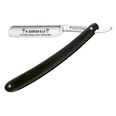 Boker straight razor - 4/8 carbon steel blade - Black plastic scales