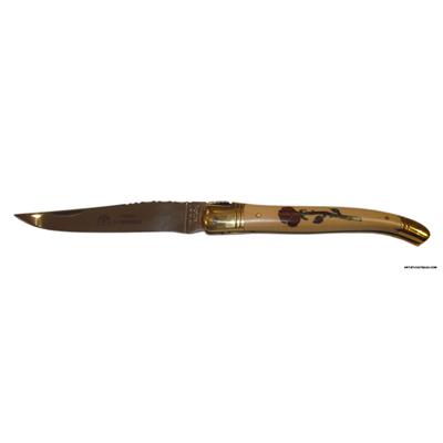 Laguiole knife - Boxwood handle with rose flower in marquettery