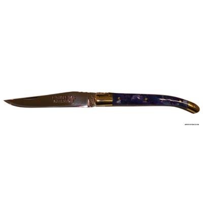 Laguiole knife - Blue plexi handle - Brass Bolsters