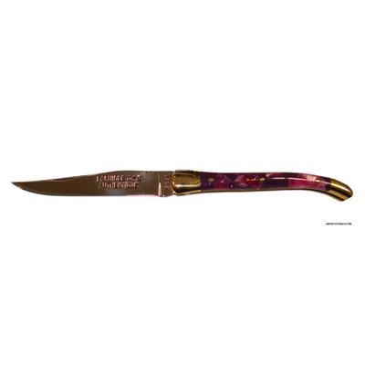 Laguiole knife - Pink plexi handle - Brass Bolsters