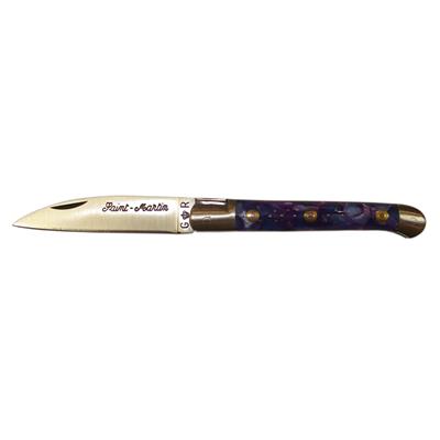 Couteau Saint Martin 10cm - Manche en Plexi bleu avec rosettes